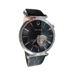 Bulova Classic Regatta Automatic Black Leather Strap Men's Watch 96A234
